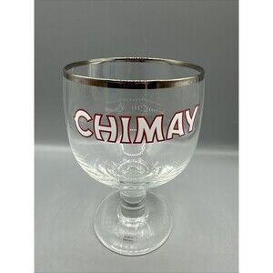 Vintage Chimay Beer Goblet Glass Silver Rim Trappist Belgian Ale Barware 6.25"